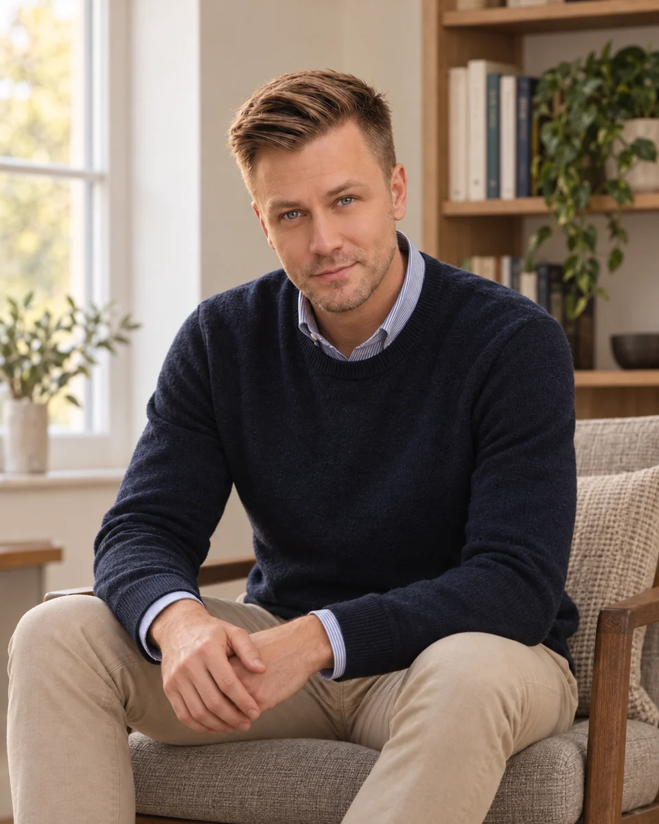 James Tramel seated in a relaxed office setting.
